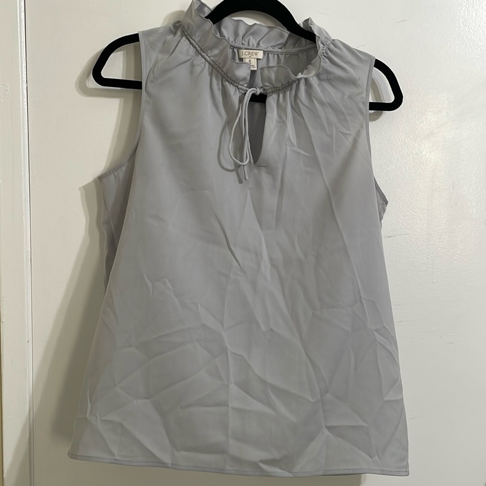 JCrew Gray Ruffle Neck Blouse size 8